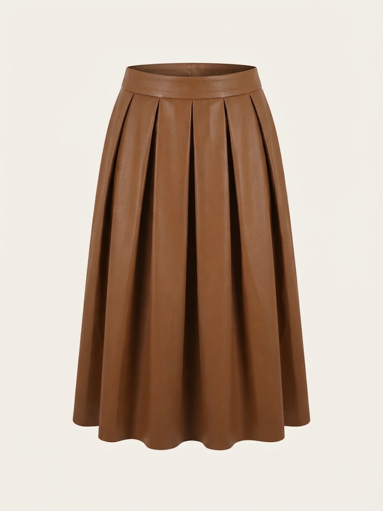 Pleated Faux Leather Skirt