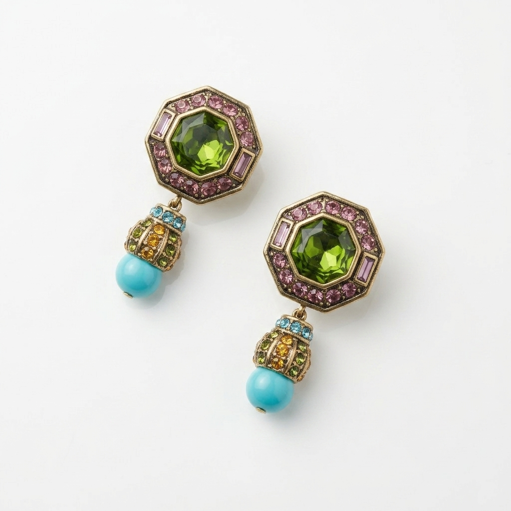 Blue Detail Pink Earrings