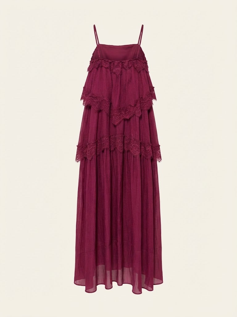 Lace Trim Tiered Maxi Dress