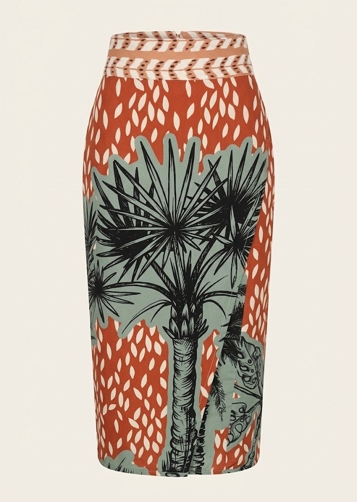 Palm Print Midi Skirt