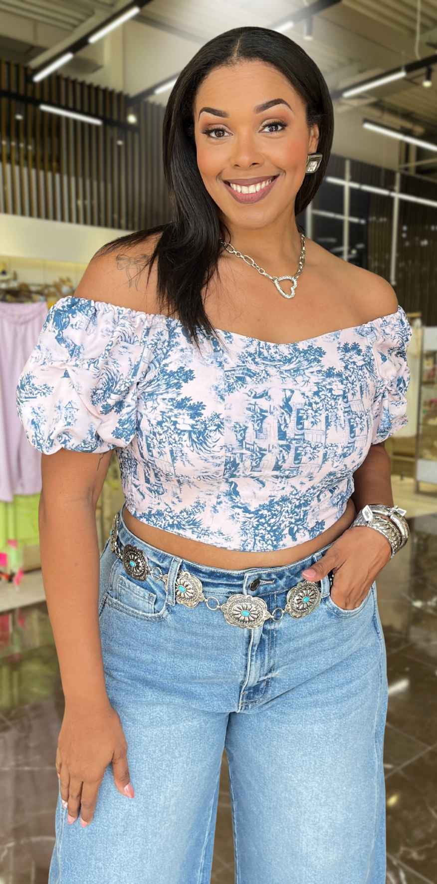 Blue Floral Pink Top