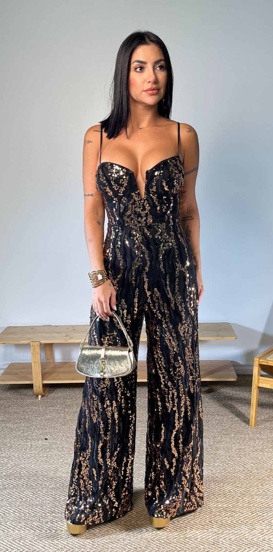 Black & Gold Sequin Jumpsuit