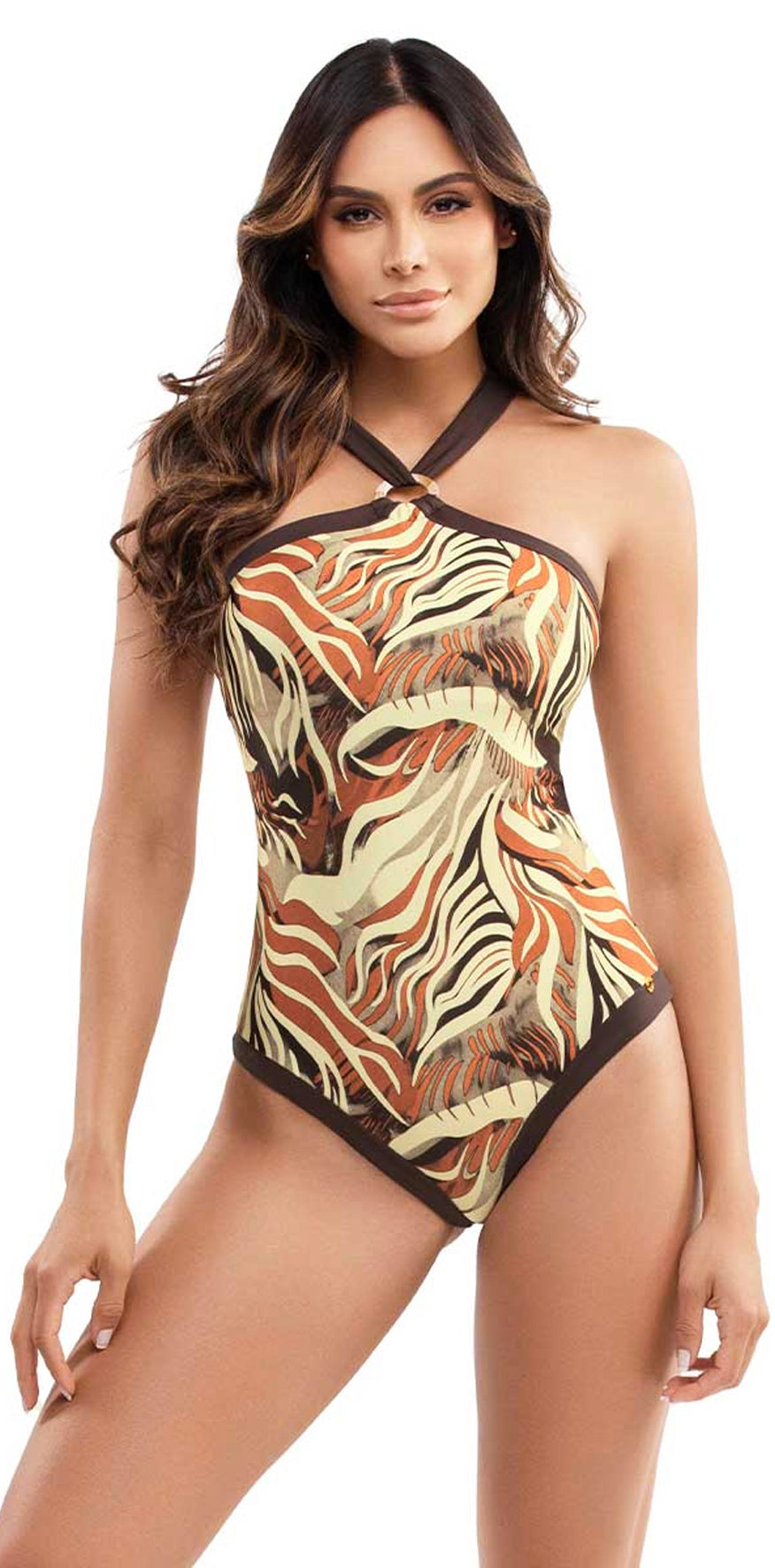 Brown Print Swimsuit