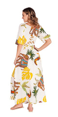 Tropical Print White Dress