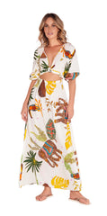 Tropical Print White Dress
