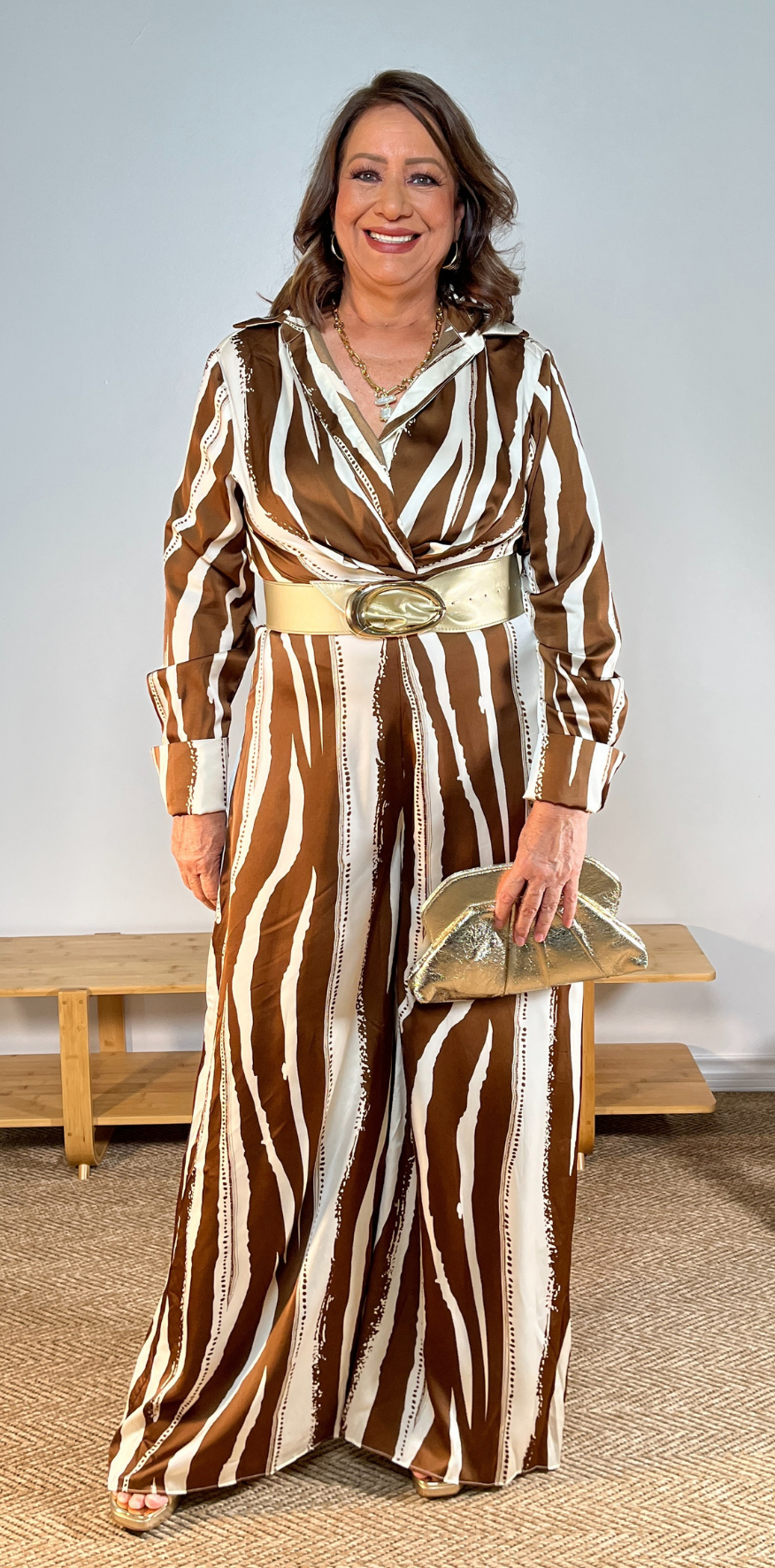 Brown and Creme Print Jumpsuit