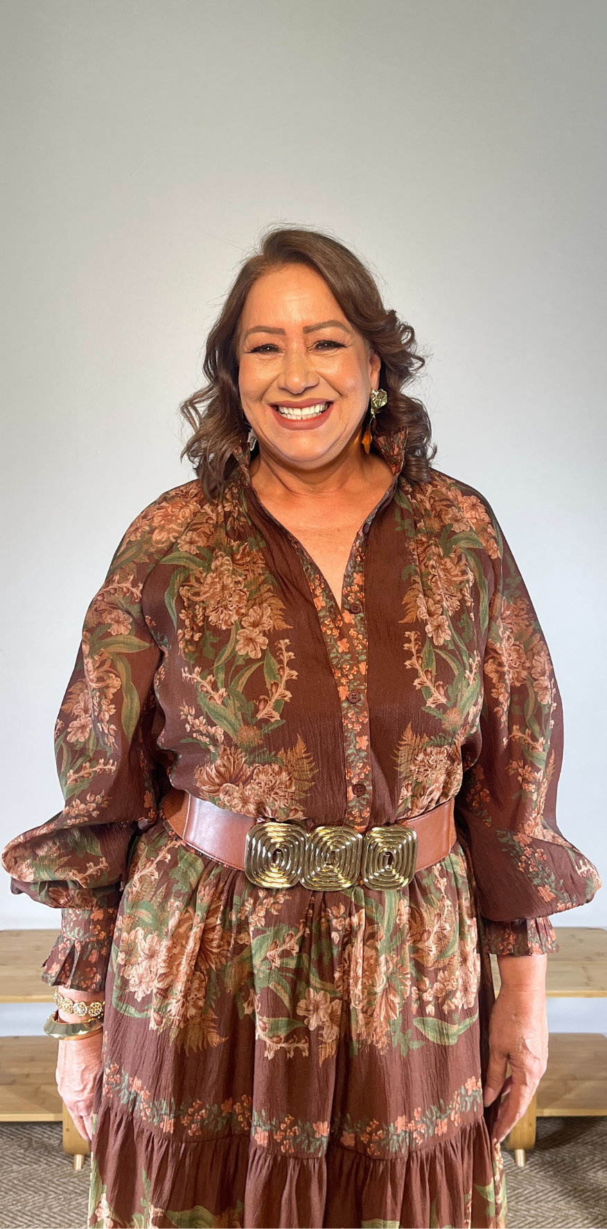 Brown Floral Print Blouse