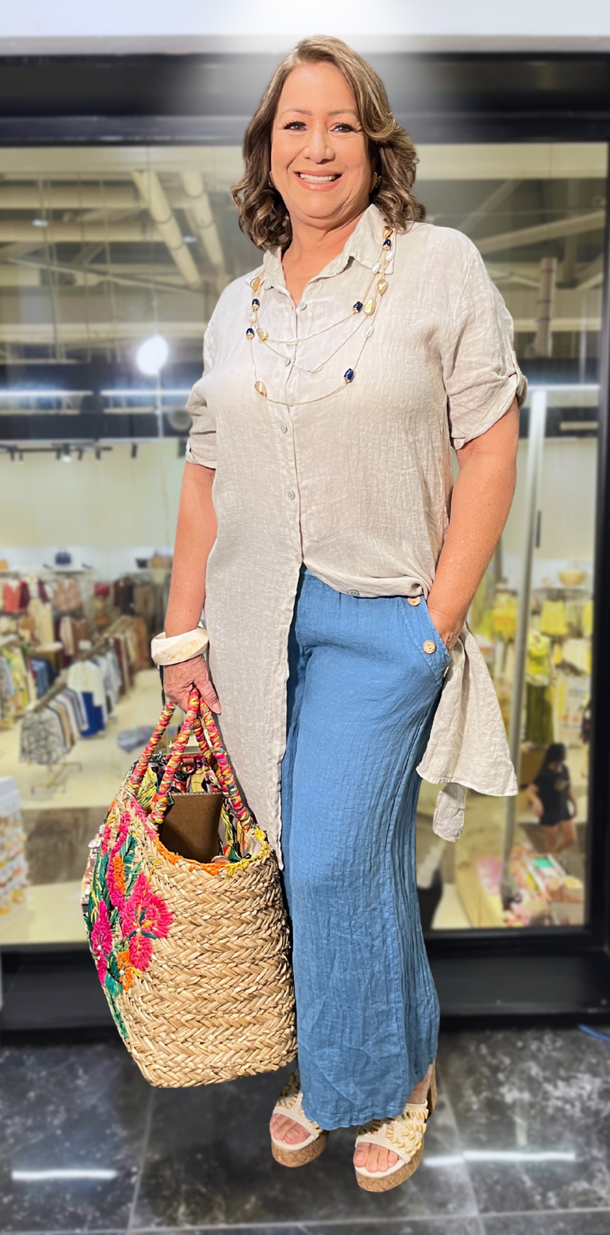 Blue Lino Pants