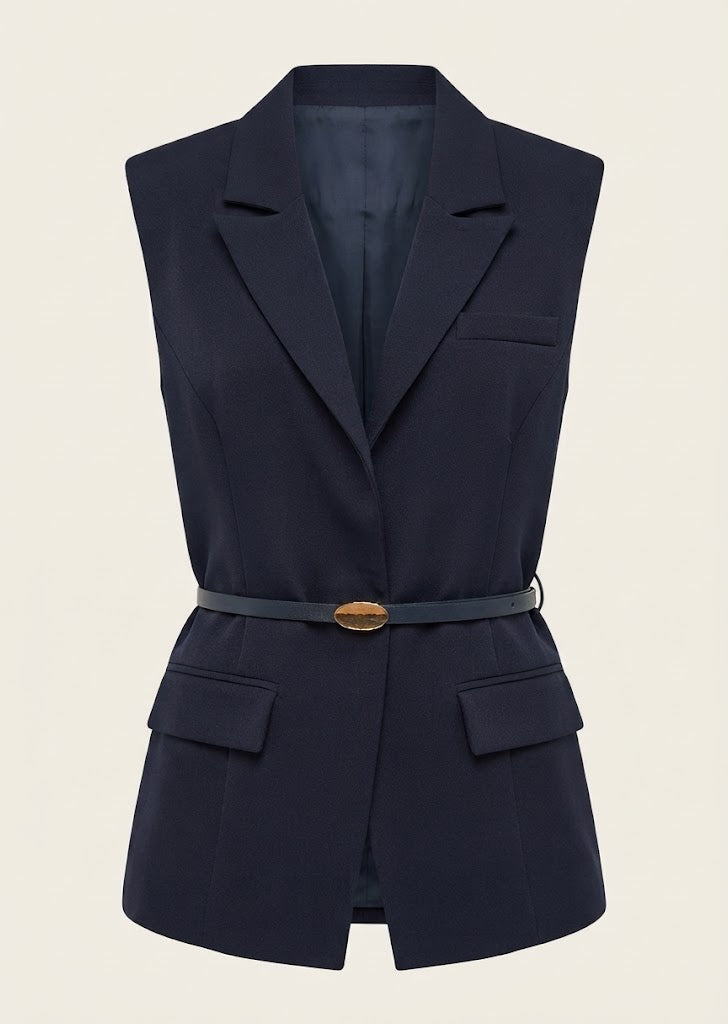 Tailored Belted Sleeveless Vest