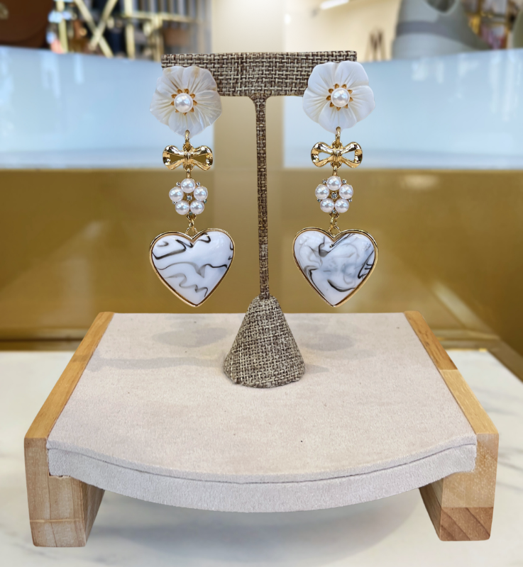 White Heart Earrings