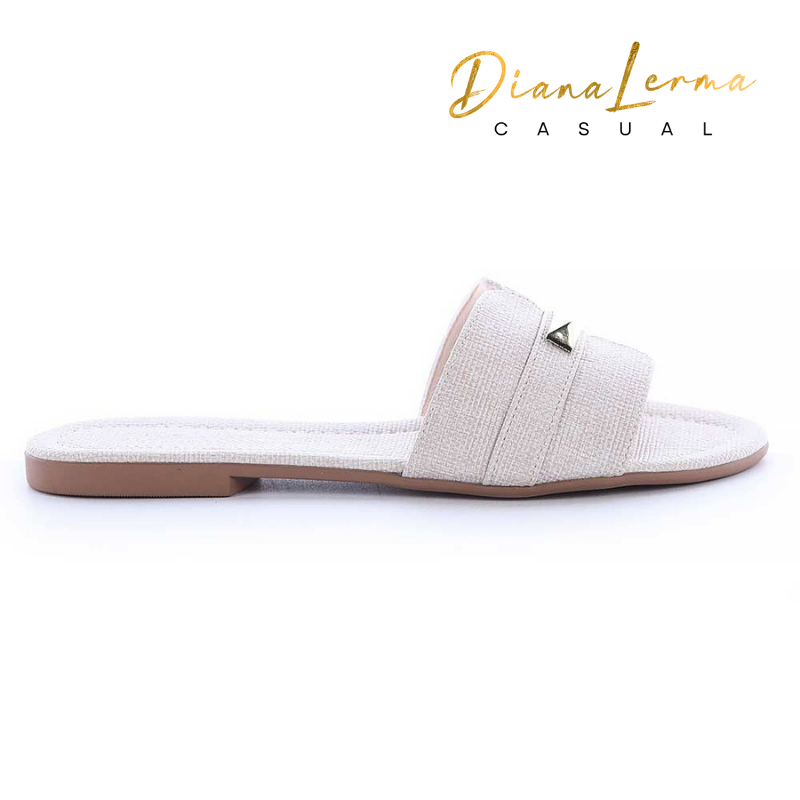 White Textured Slide Sandals