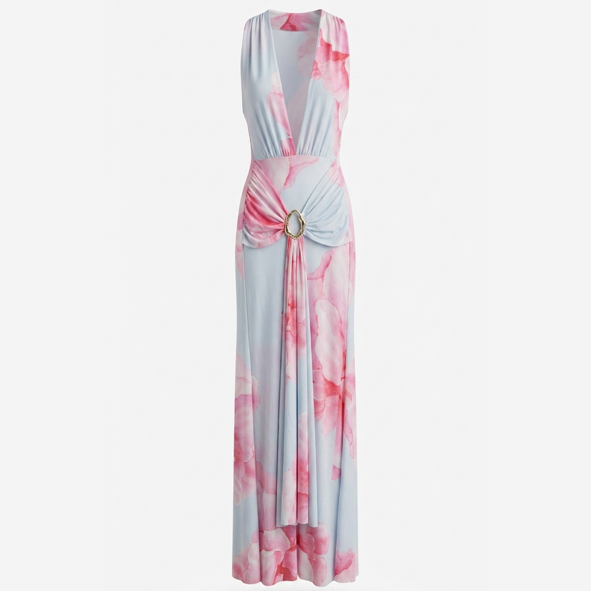 Pink Floral Blue Dress