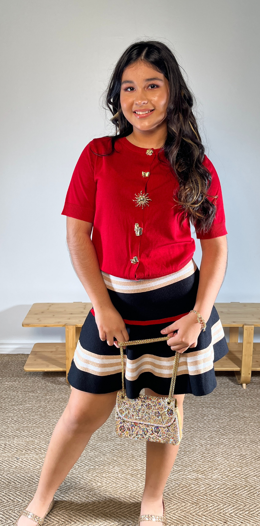 Red Short Sleeve Cardigan