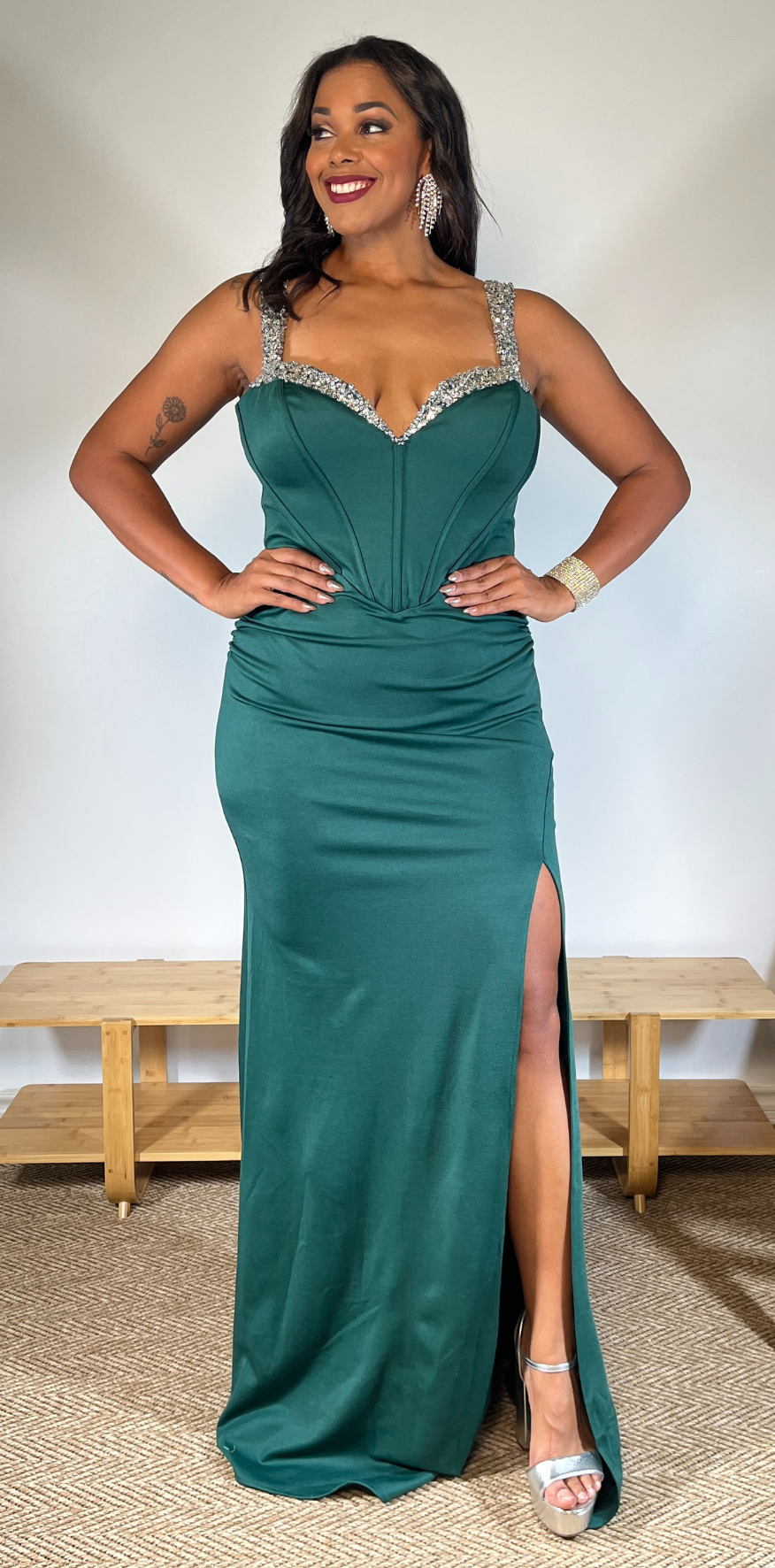 Silver Detail Green Dress