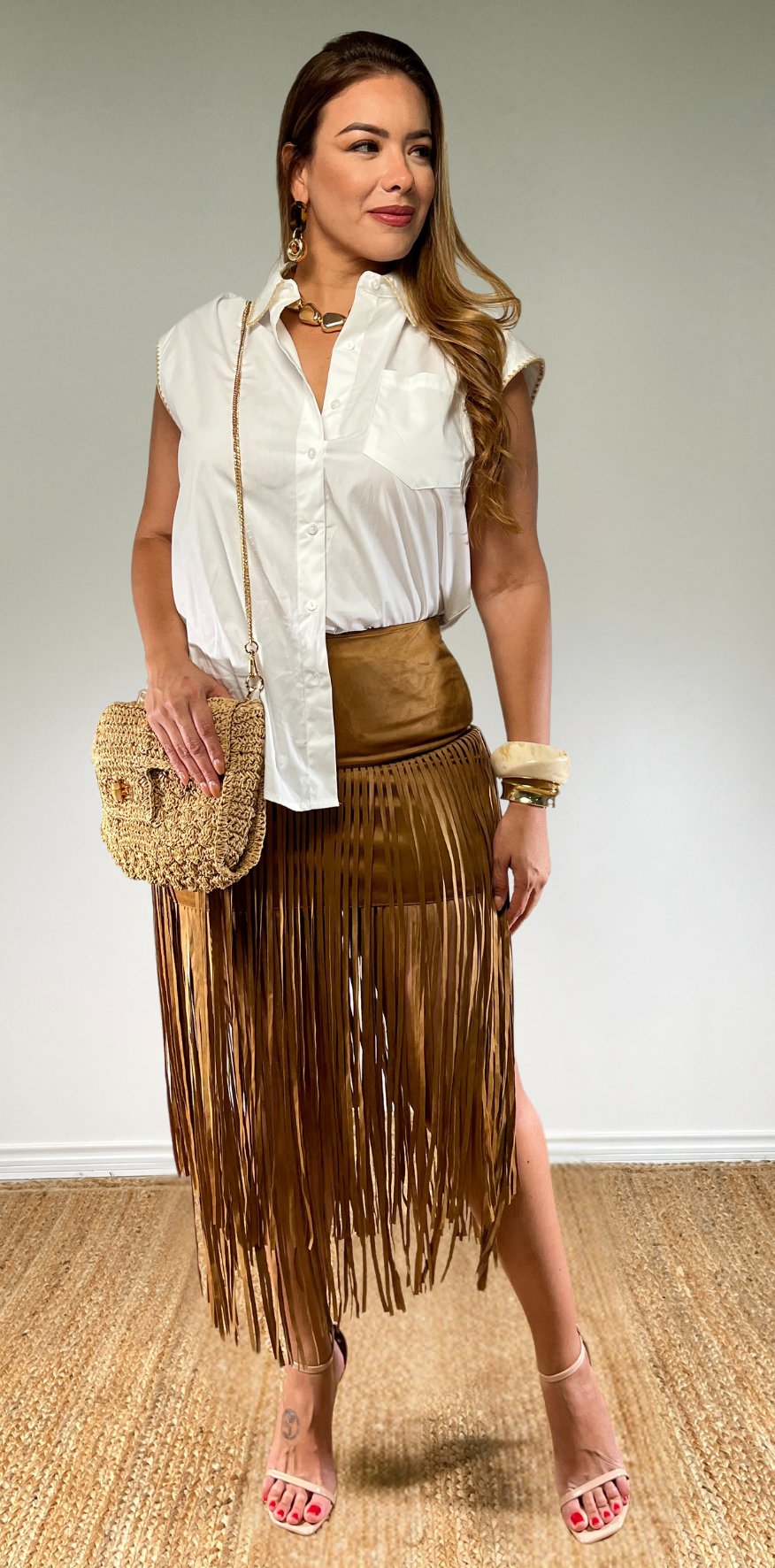 Tan Fringed Skirt