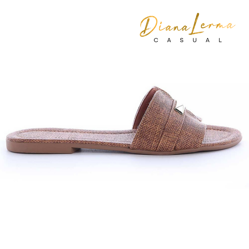 Camel Textured Slide Sandals
