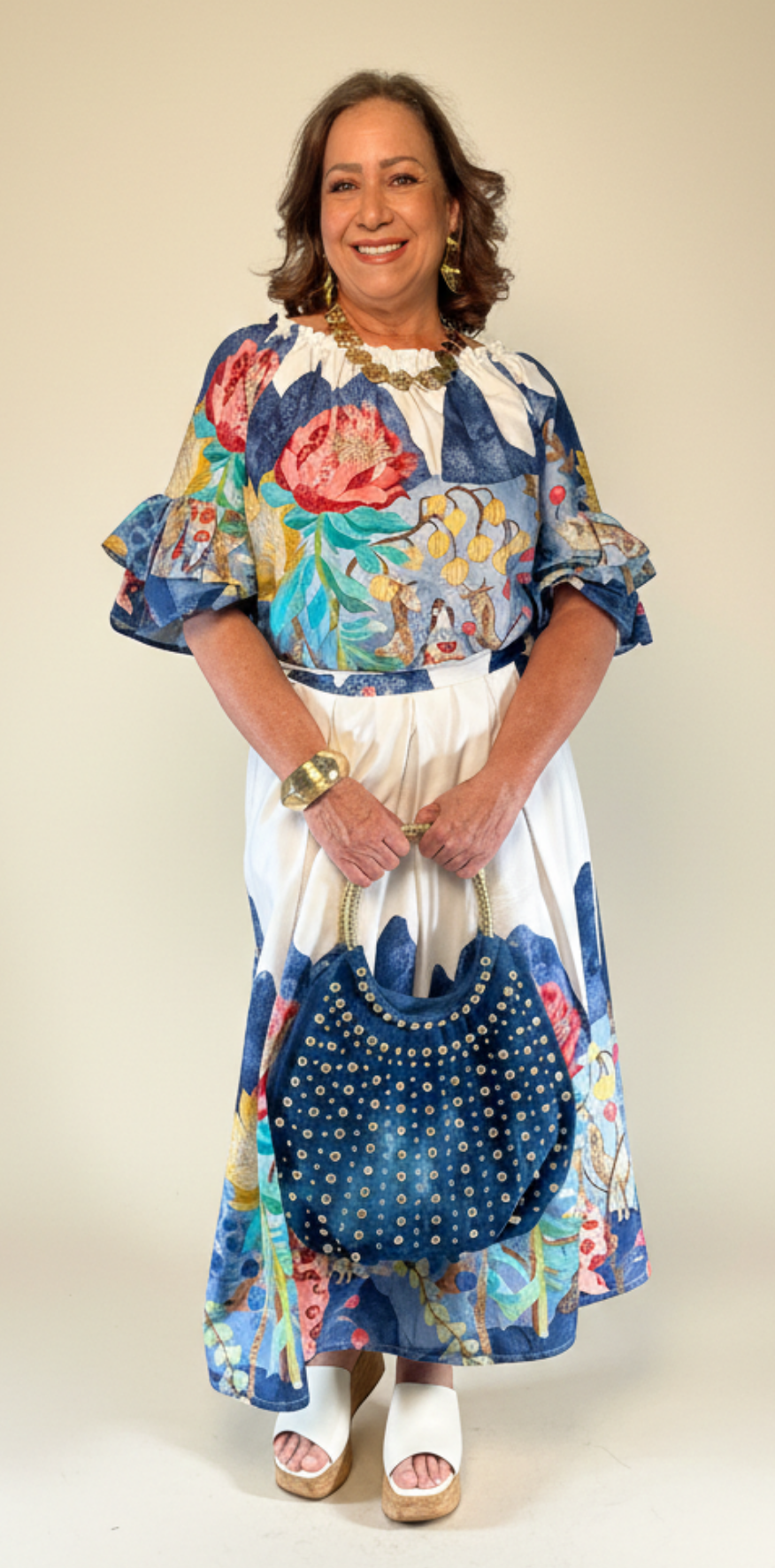 Blue Illustrated Floral Skirt