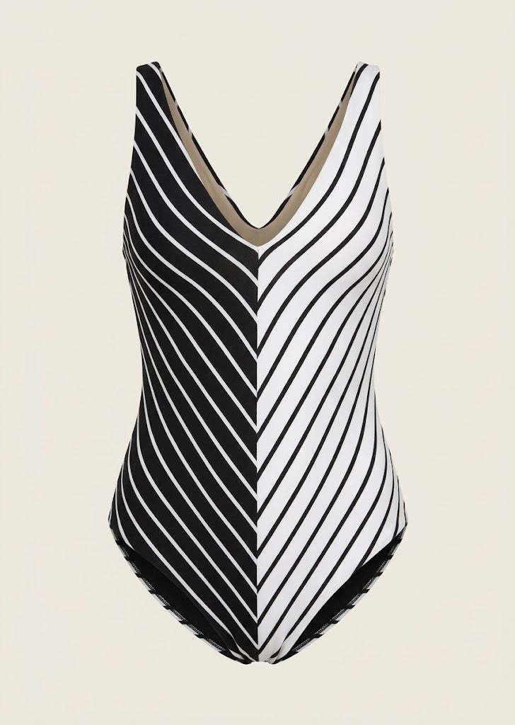 Chevron Striped One Piece Swimsuit