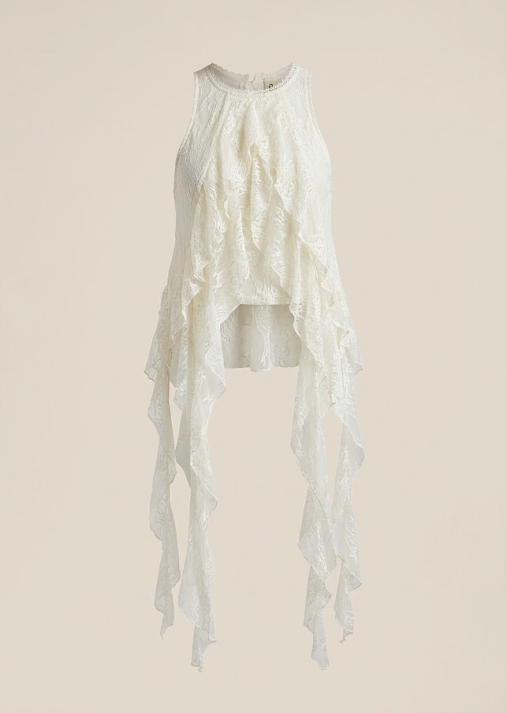Lace Asymmetric Waterfall Blouse