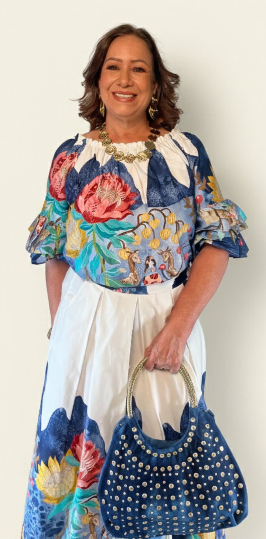 Blue Illustrated Peplum Top