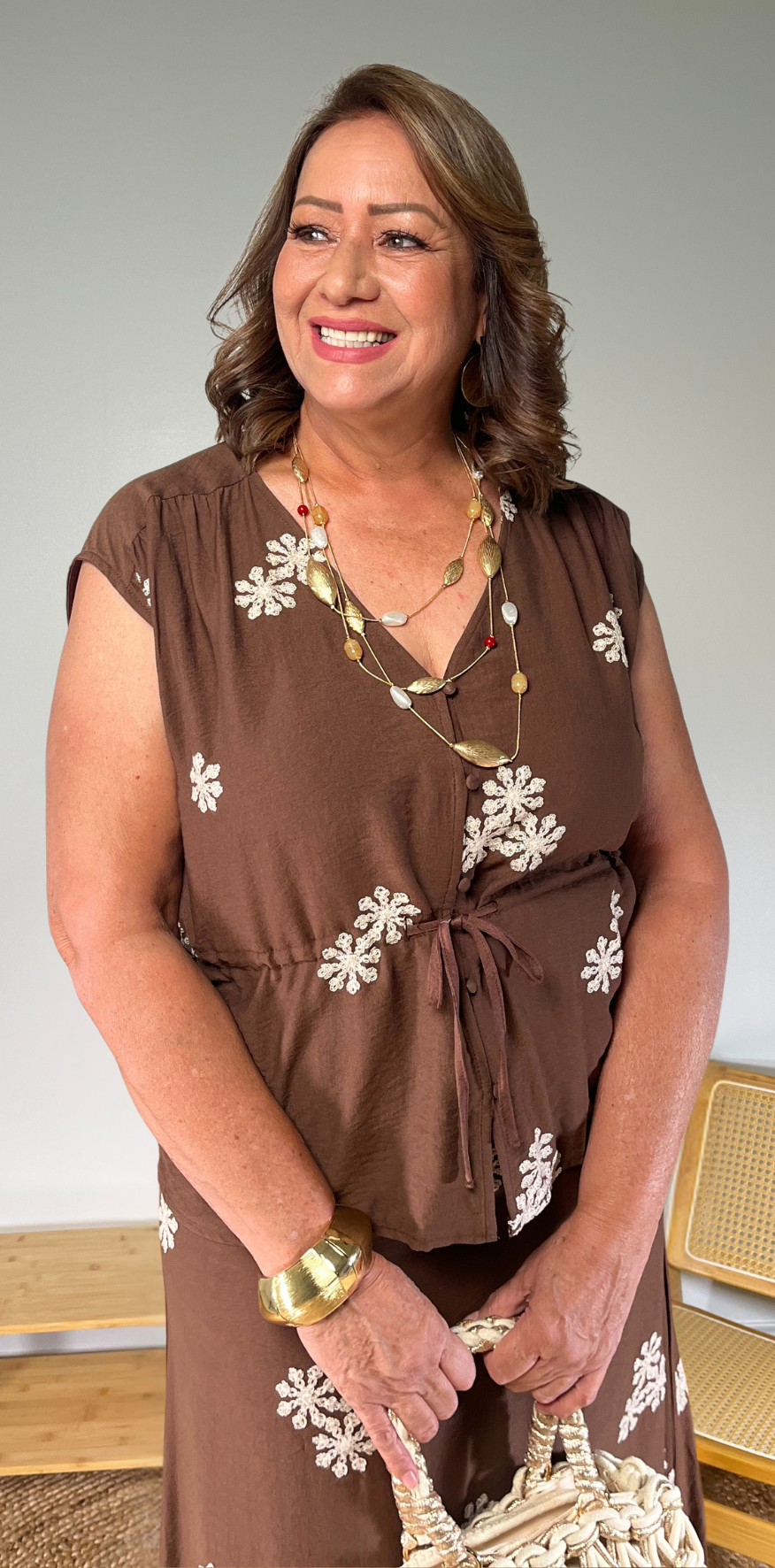 Beige Floral Brown Blouse