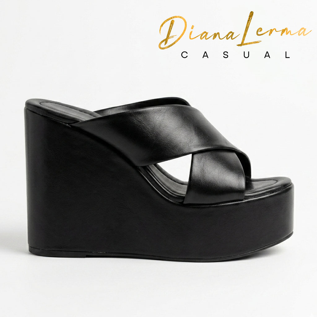 Cross Strap Slide Wedges