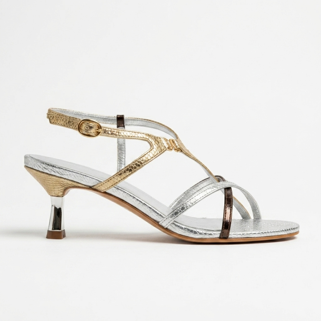 Gold Detail Silver Heels