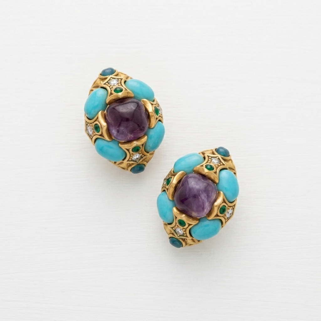 Purple Detail Blue Earrings