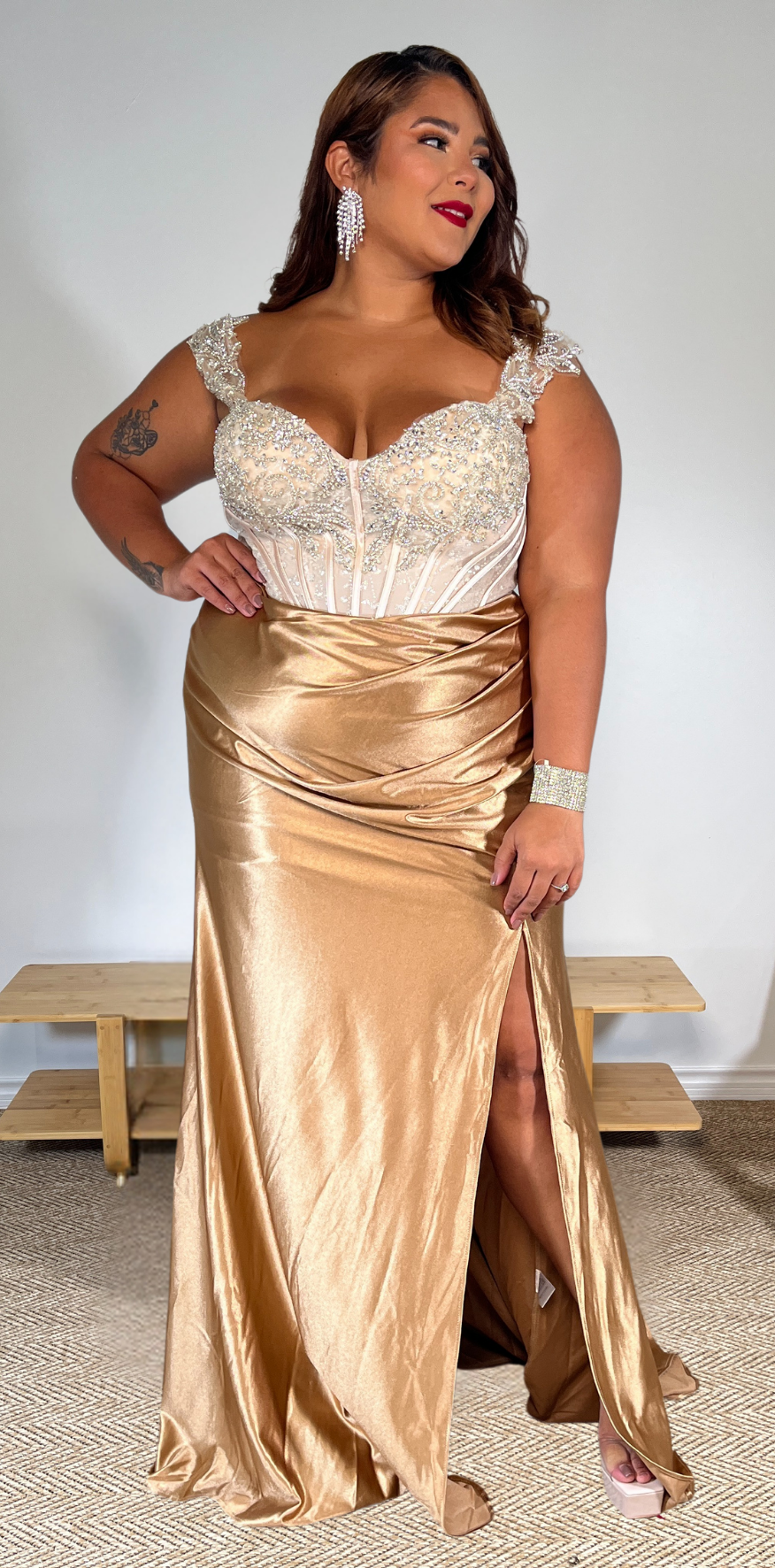 Rhinestones Detail Silky Dress