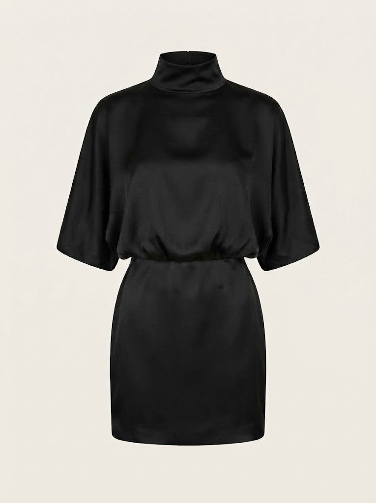 Mock Neck Satin Minidress