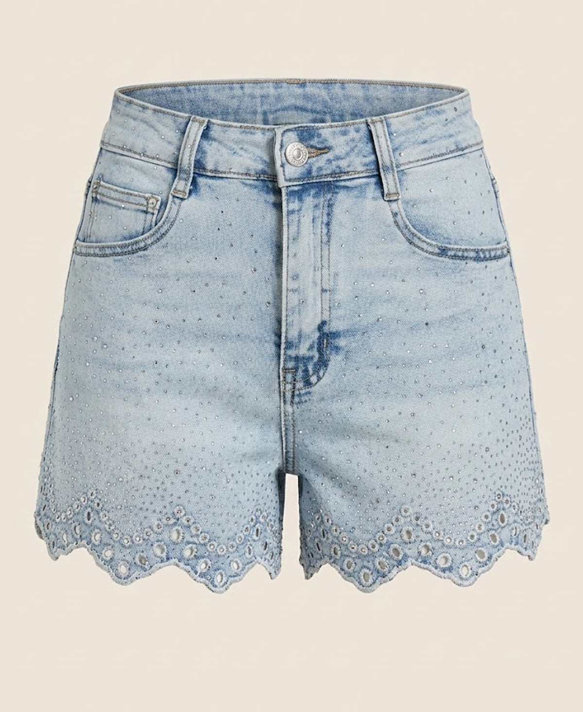 Rhinestone Embellished Scalloped Shorts