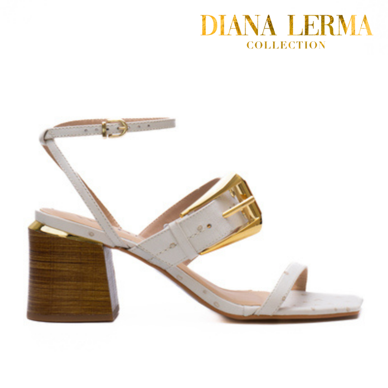 Gold Studs White Block Heels