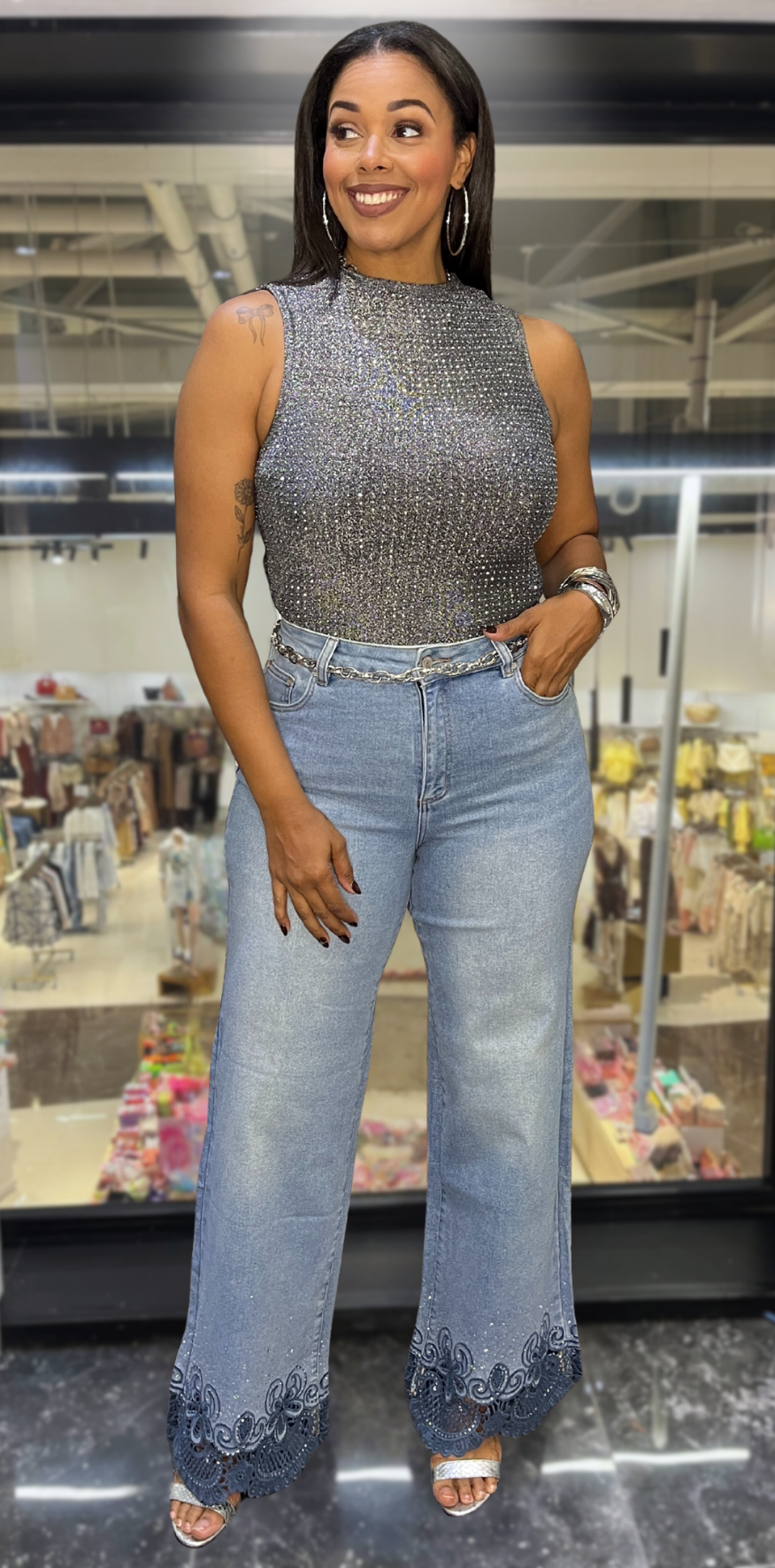 Lace Detail Light Blue Jeans