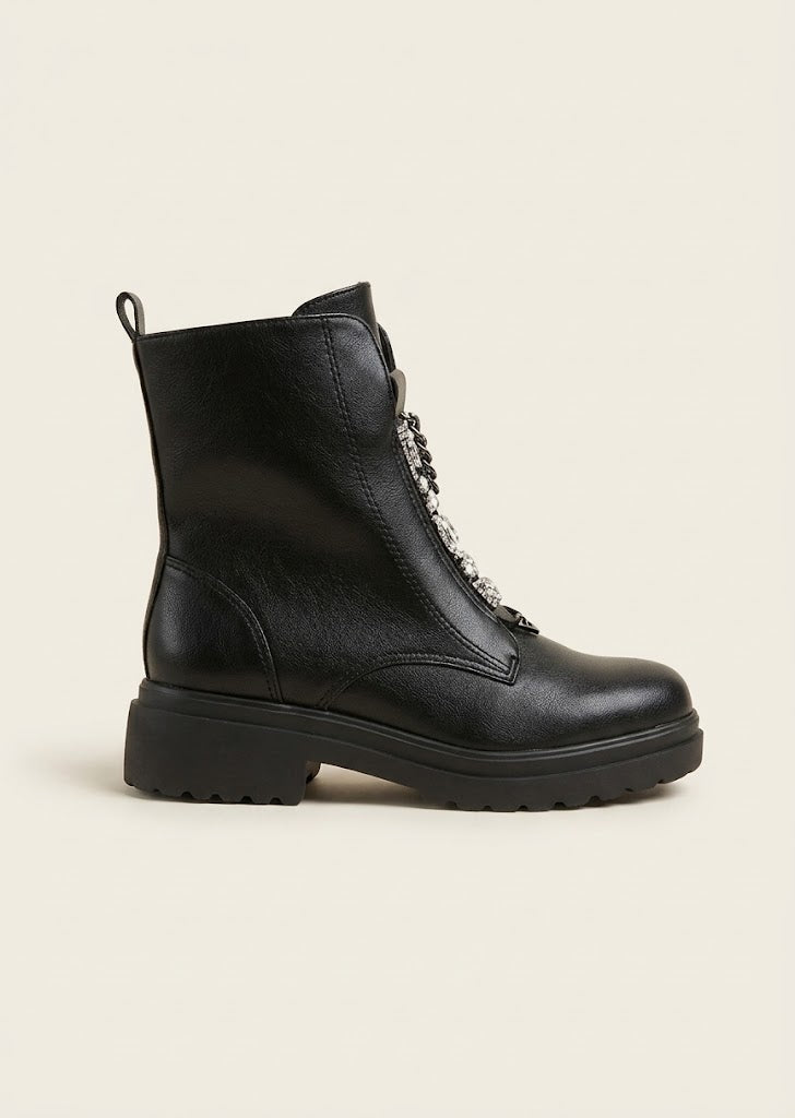 Crystal Embellished Combat Boots