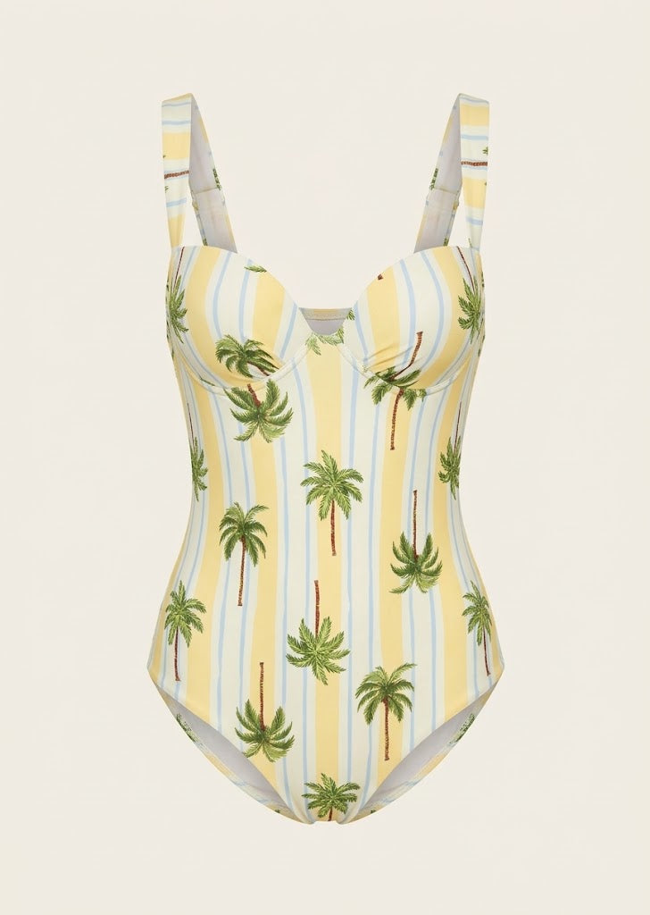 Palm Tree Striped Swimsuit