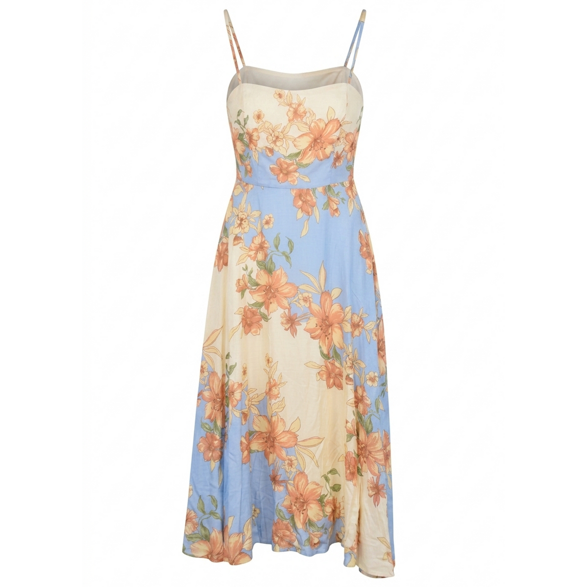 Peach Floral Blue Dress