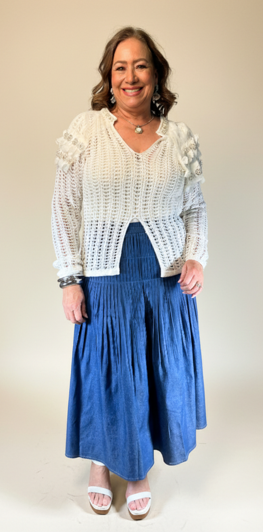 Indigo Denim Pleated Skirt
