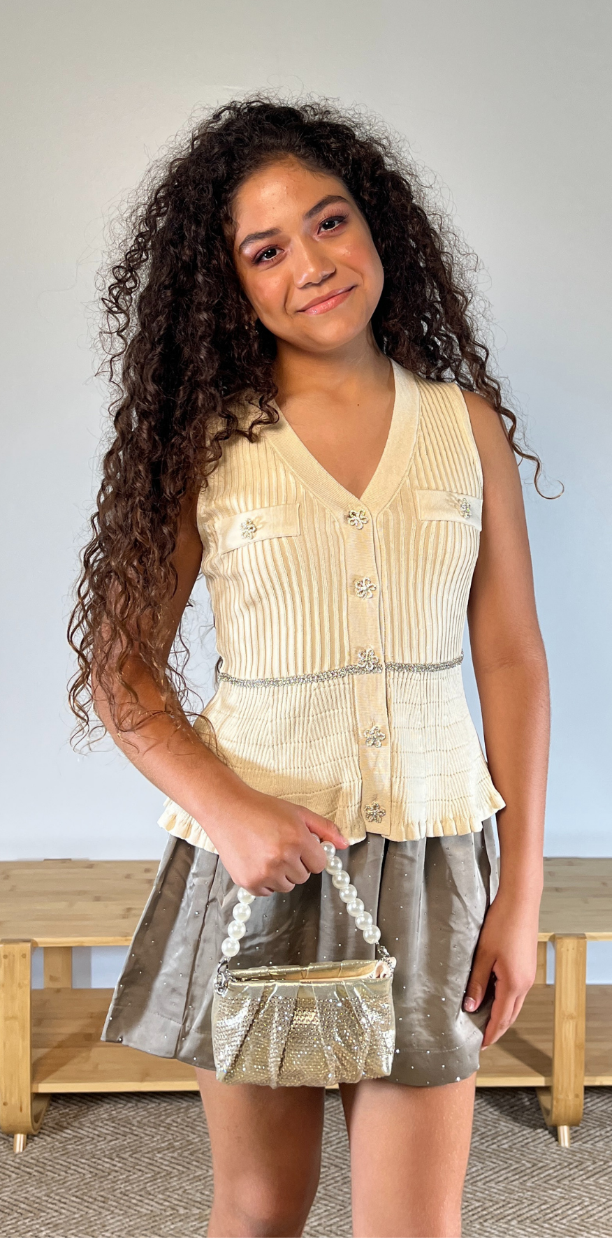 Creme Knit Buttoned Blouse