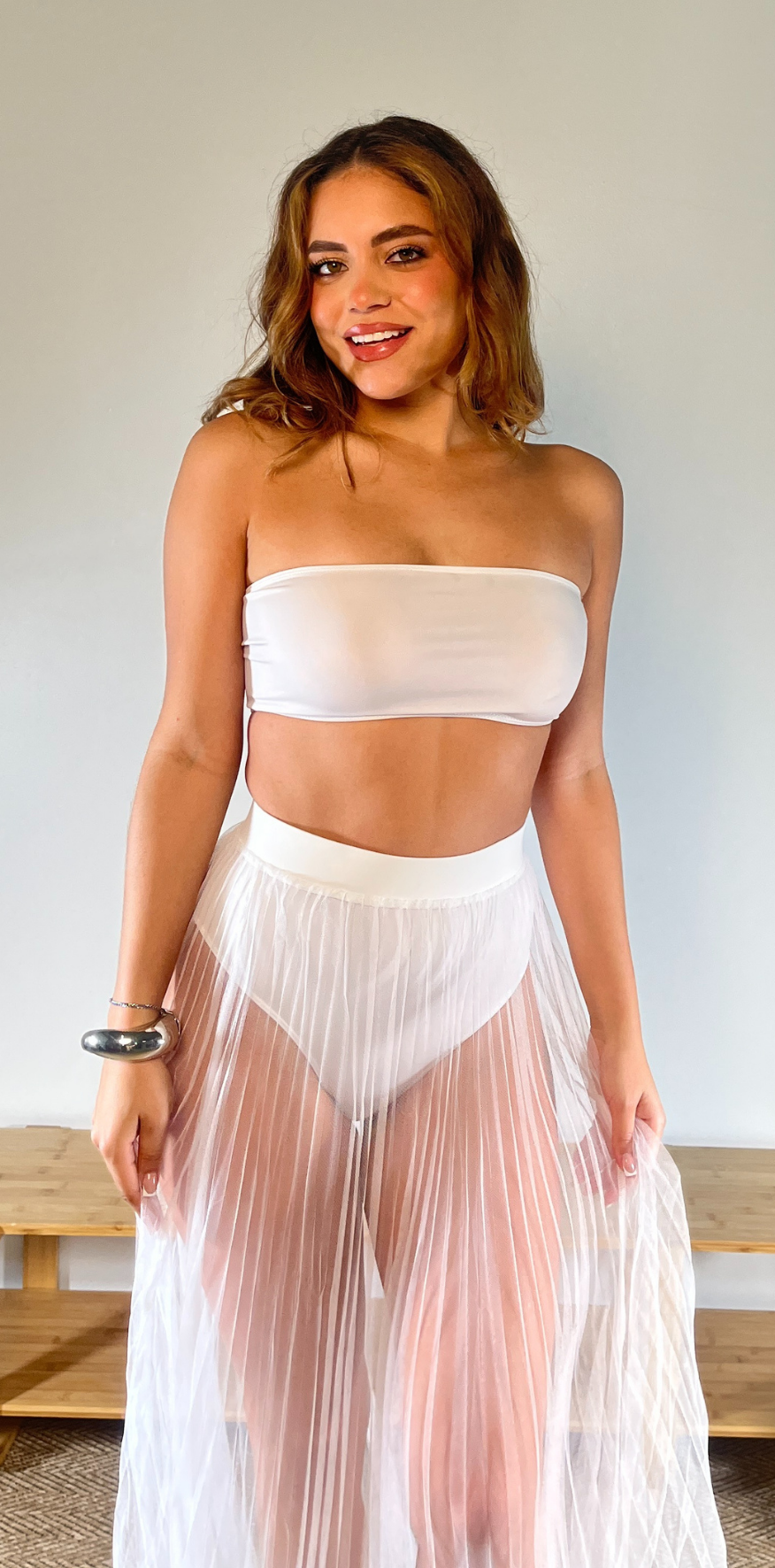 White Strapless Crop Top