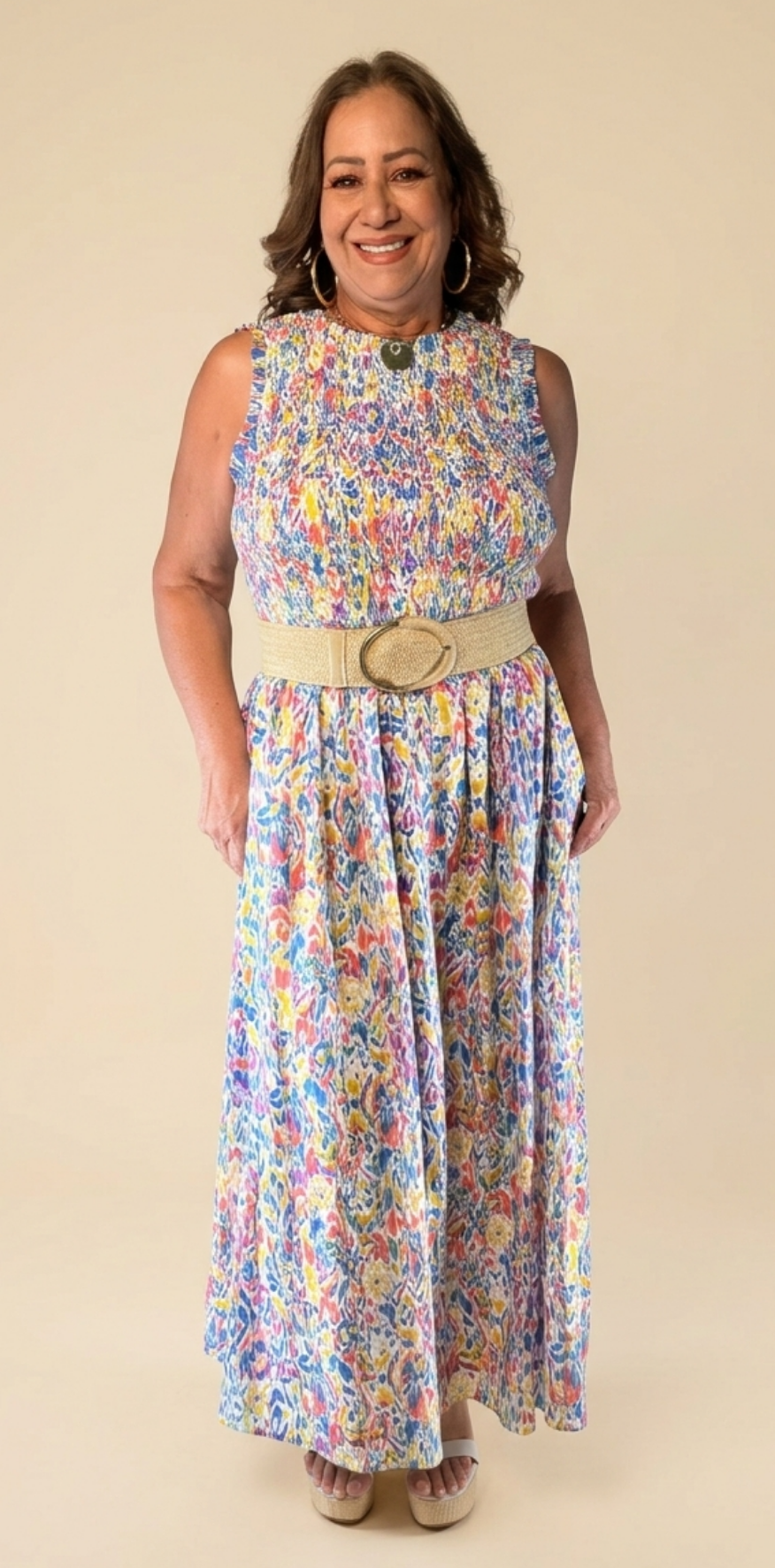 Multi Watercolor Print Dress
