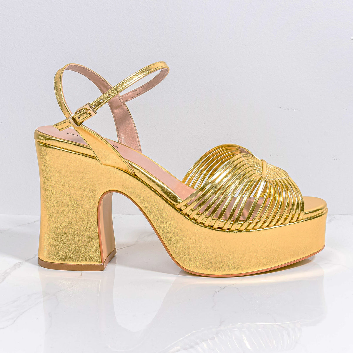 Gold Multi Straps Chunky Heels