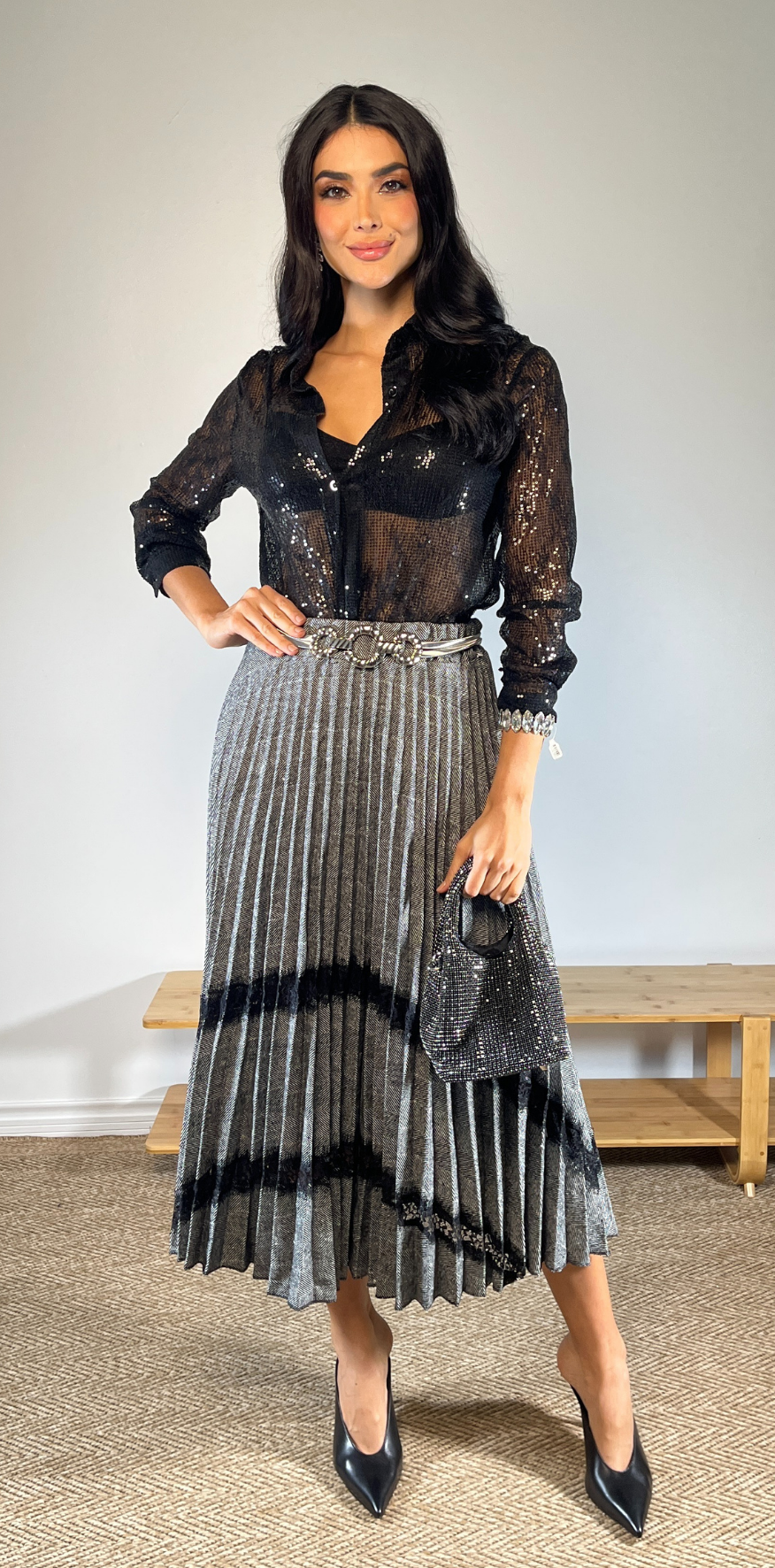 Gray Pleated Long Skirt