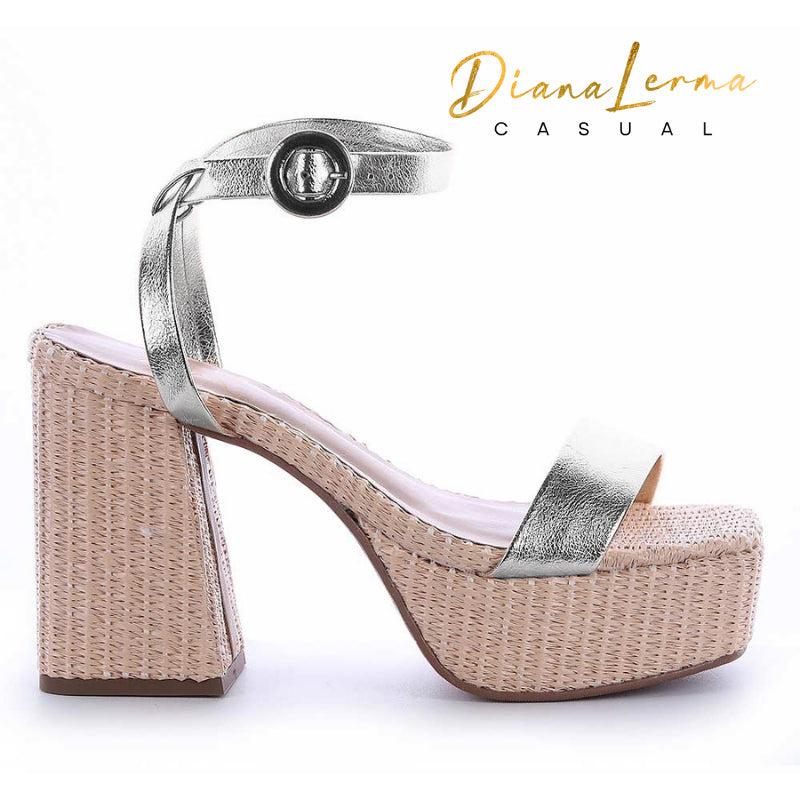 Silver Straps Natural Chunky Heels