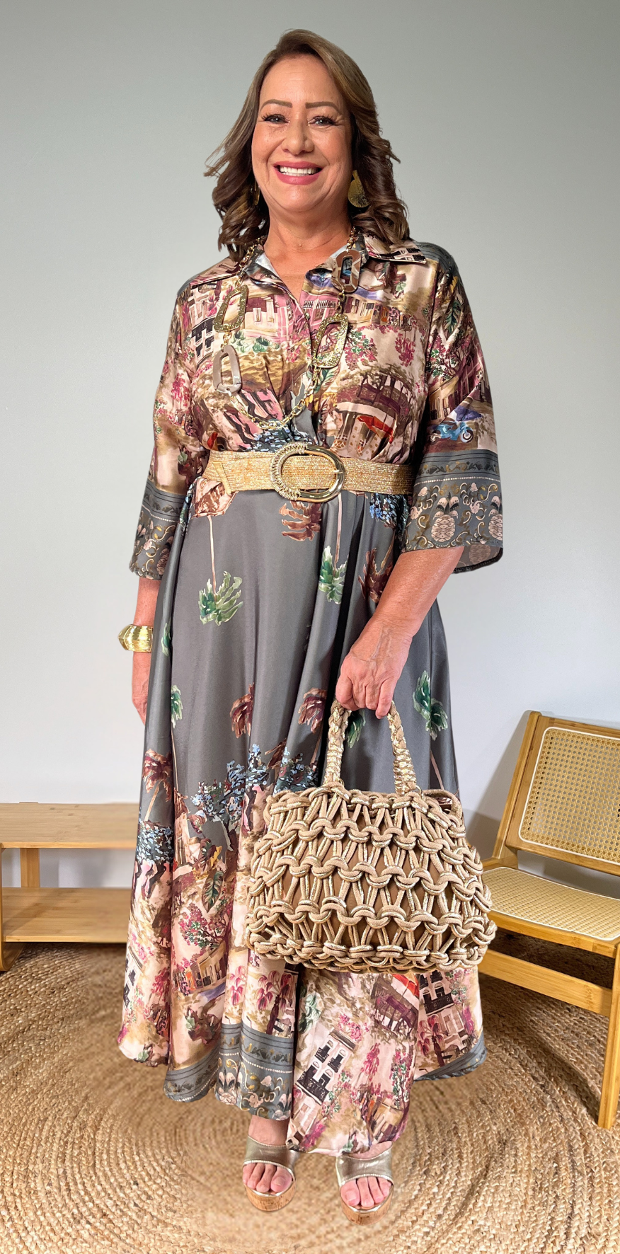 Graphic Print Gray Dress