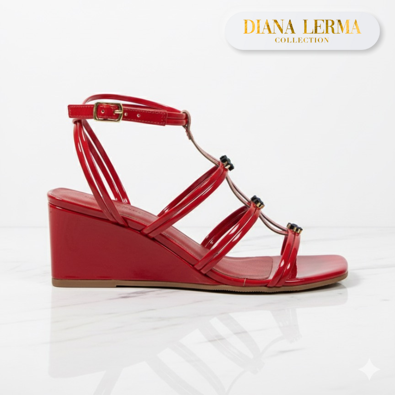 Red Strappy Wedges