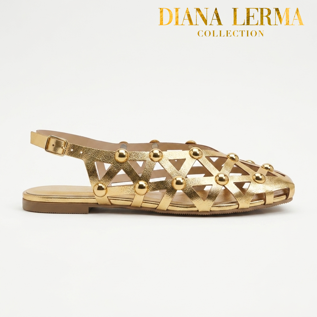 Gold Studs Slingback Sandals