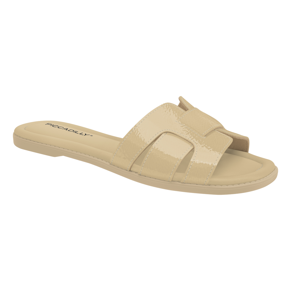 Glossy Beige Slide Sandals