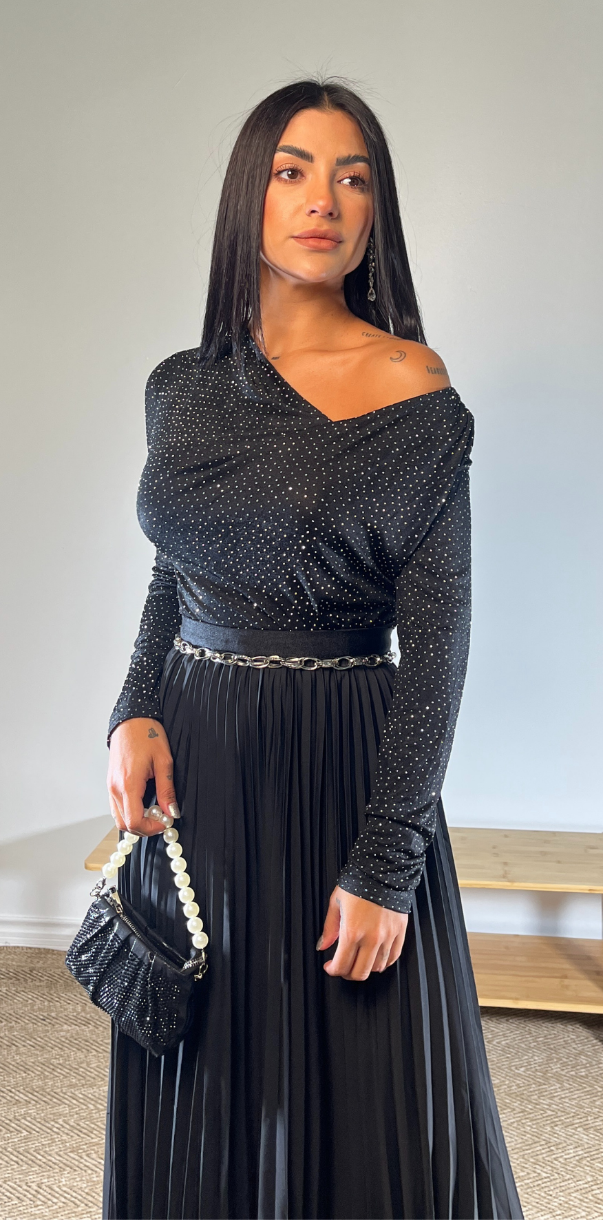 Black Studded Long Sleeve Blouse