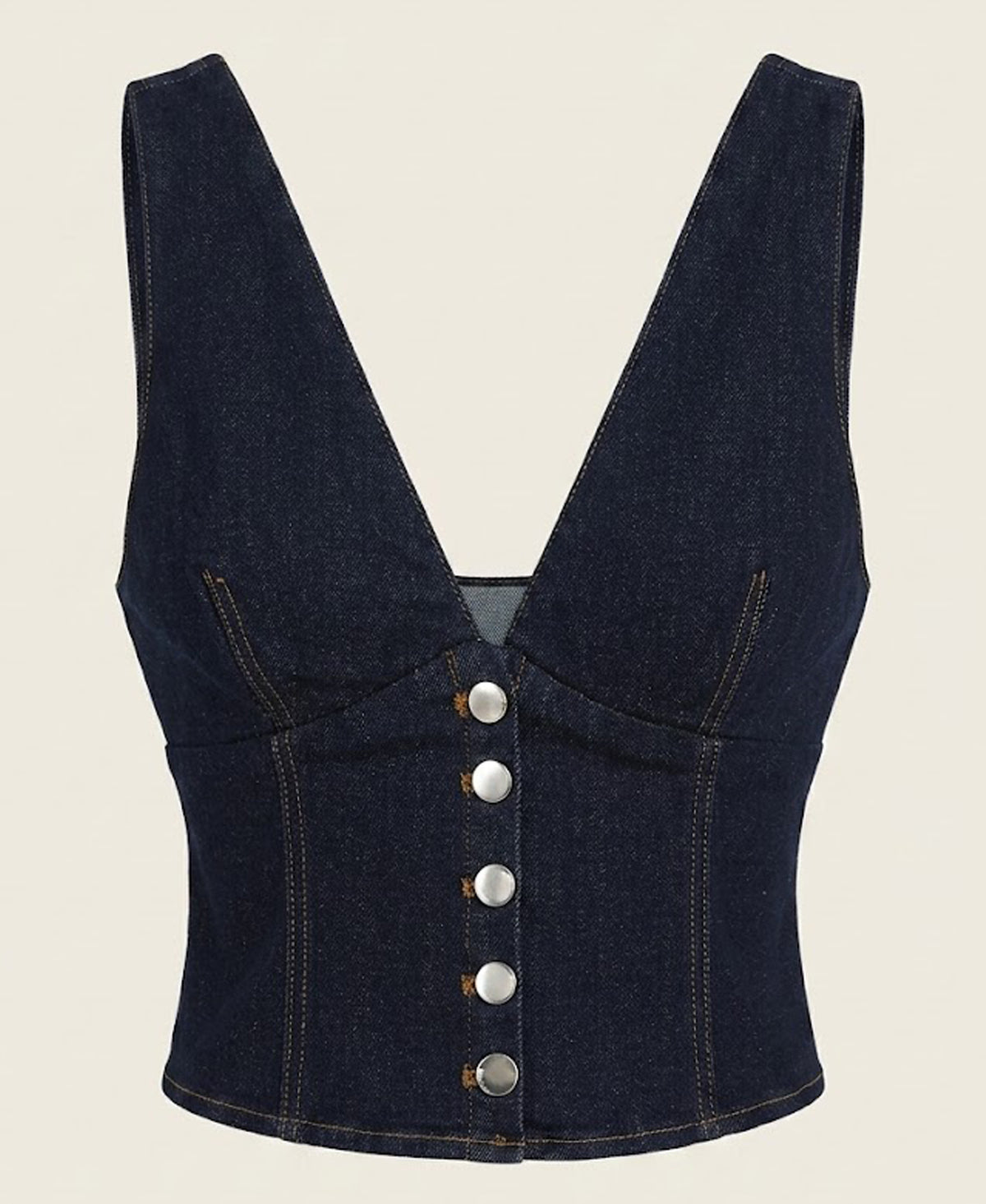 Button Front Denim Vest Top