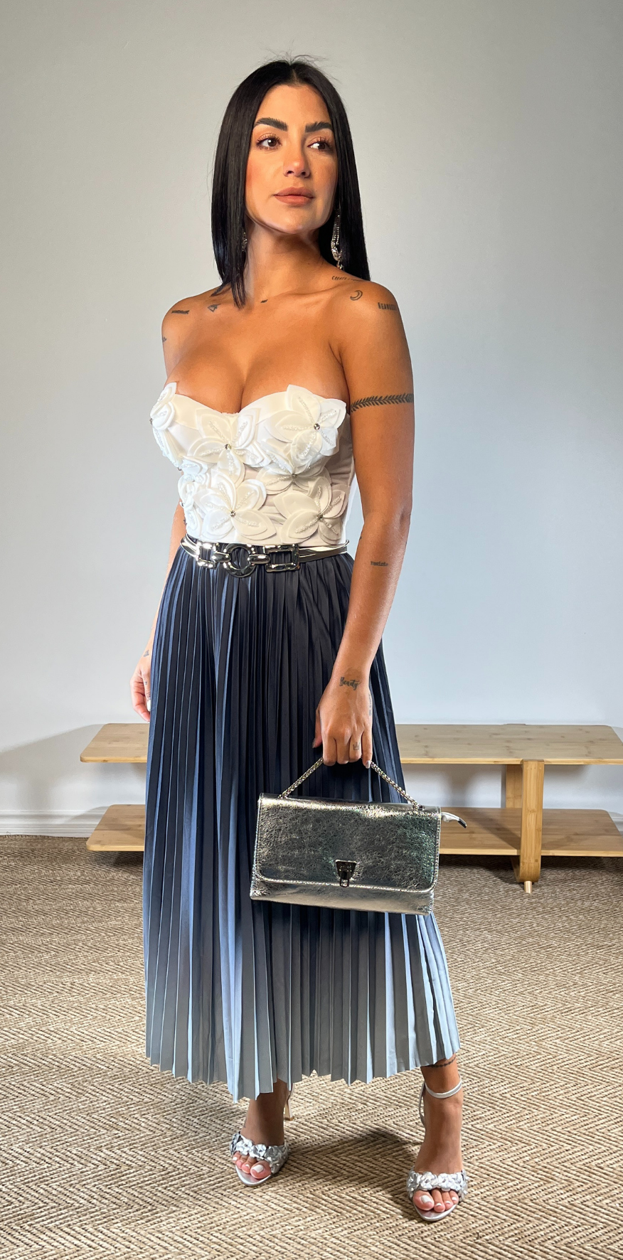 Gray Pleated Long Skirt